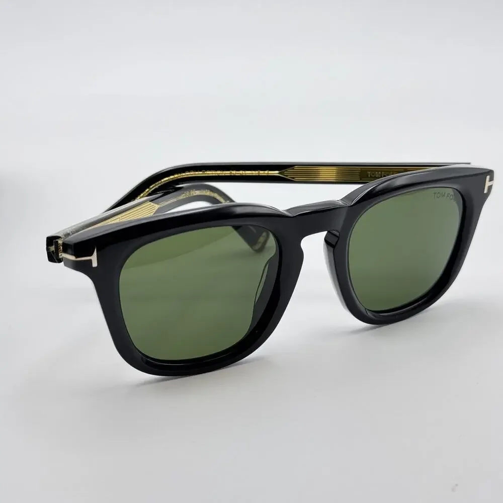 Tom Ford Sunglasses Icon FT1326-F 01N Black Square Green Lens 52mm Asian Fit New